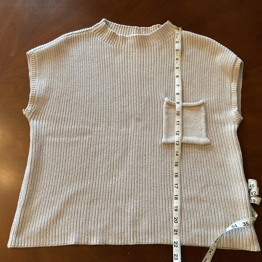 Zenana Chunky Knit Cotton Sweater Vest Oatmeal Pocket Size M - Picture 6 of 7